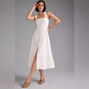 Anthropologie | Maeve square button down dress white size 4 petite